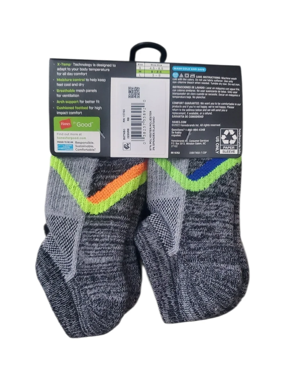 Hanes Boys Performance No-Show Socks - Blue & Red with Neon Accents 10 Ct